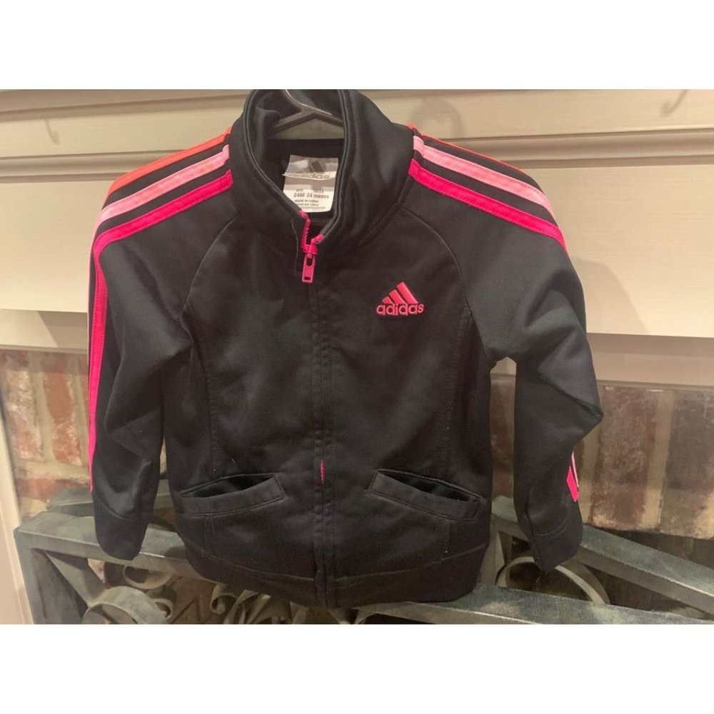 Adidas kids size 24 months, black and pink track suit jacket, zip up (Bin X)